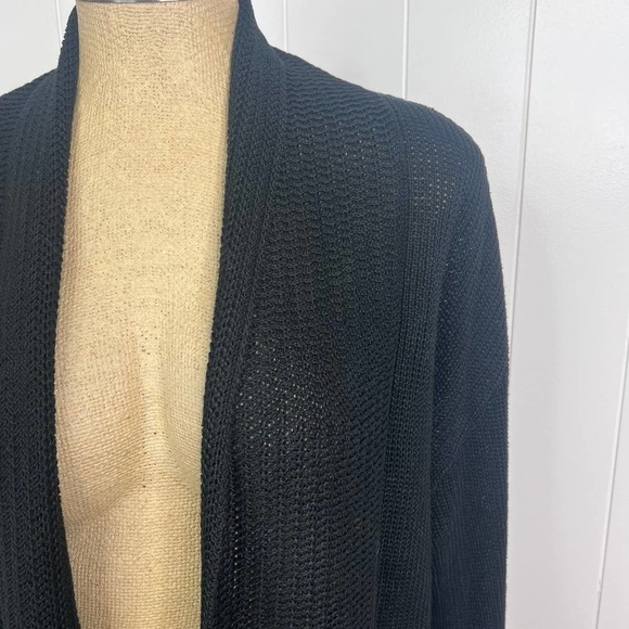 Lauren Ralph Lauren Open Front Black 100% Linen Cardigan L - Picture 3 of 6